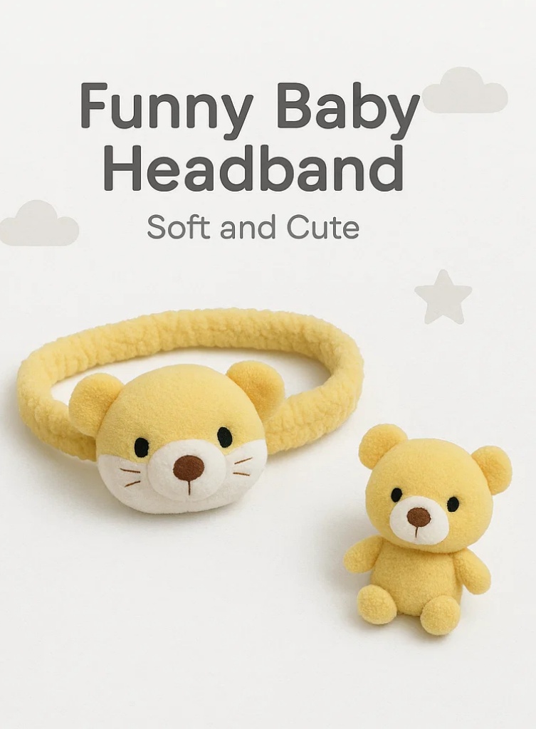 Adorable Bear Baby Headband with Matching Plush Toy – Soft & Photo-Ready Design