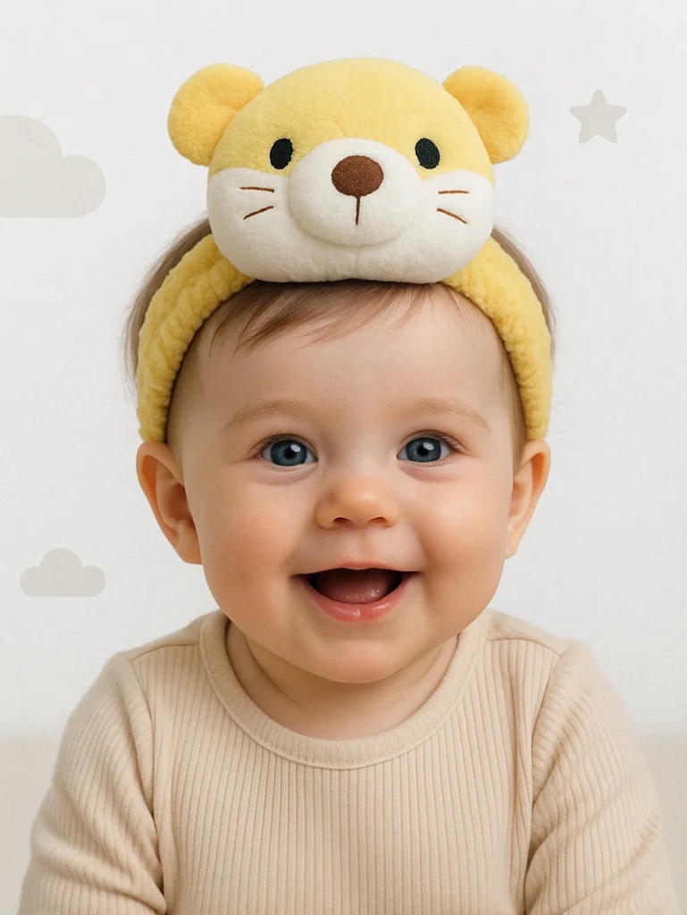 Adorable Bear Baby Headband with Matching Plush Toy – Soft & Photo-Ready Design