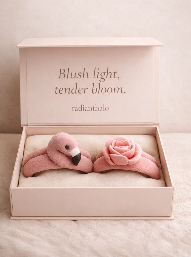 Premium Flamingo & Rose Detachable Plush Baby Headband Duo for Baby Boutiques, Gift Programs and Newborn Photos