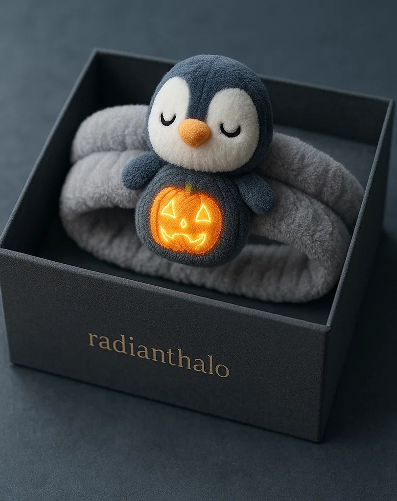 Penguin Plush Baby Headband with Halloween Pumpkin for Cute Baby Photoshoots