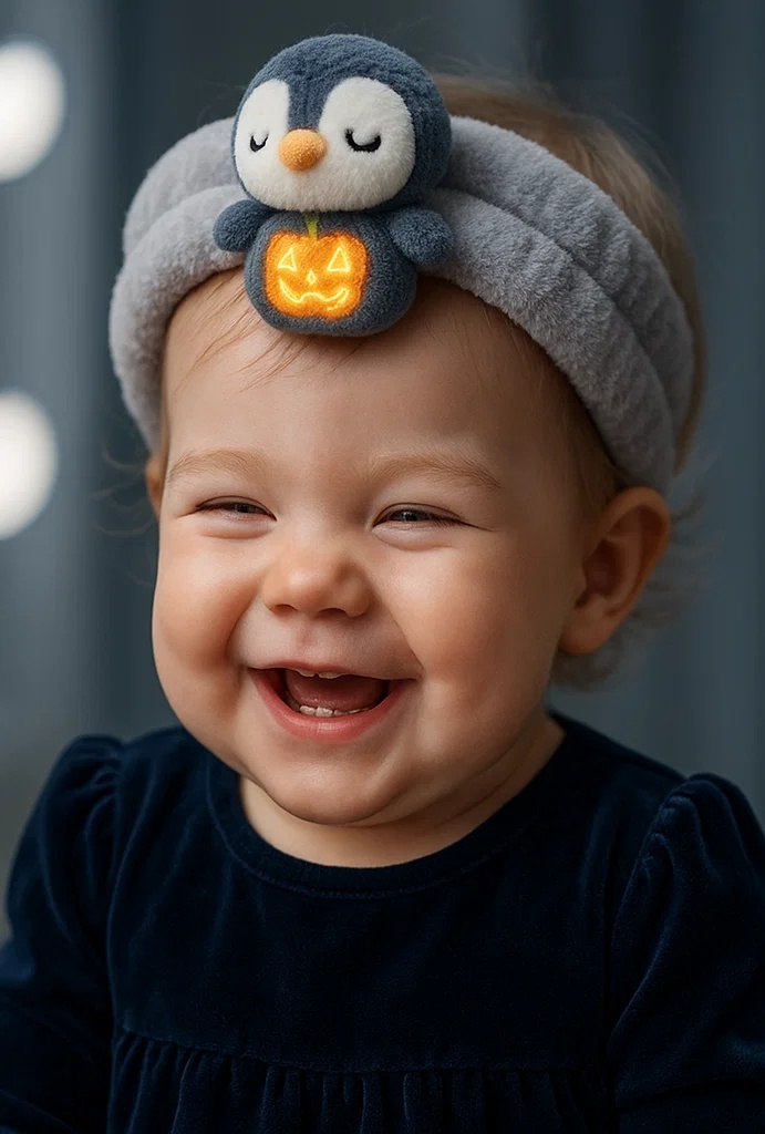 Penguin Plush Baby Headband with Halloween Pumpkin for Cute Baby Photoshoots