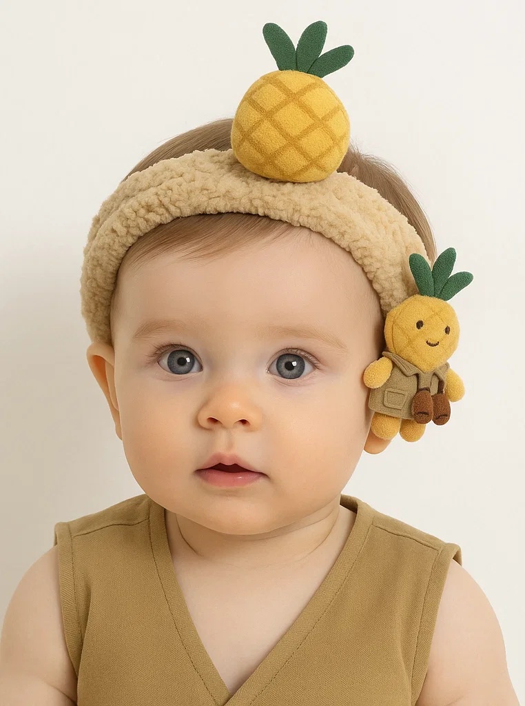 Fun Pineapple-Themed Baby Headband with Removable Plush Decoration