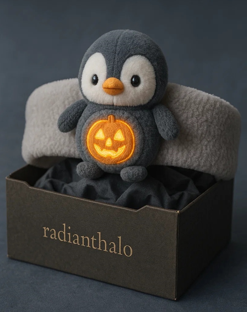 Penguin Plush Baby Headband with Halloween Pumpkin for Trendy Photoshoots