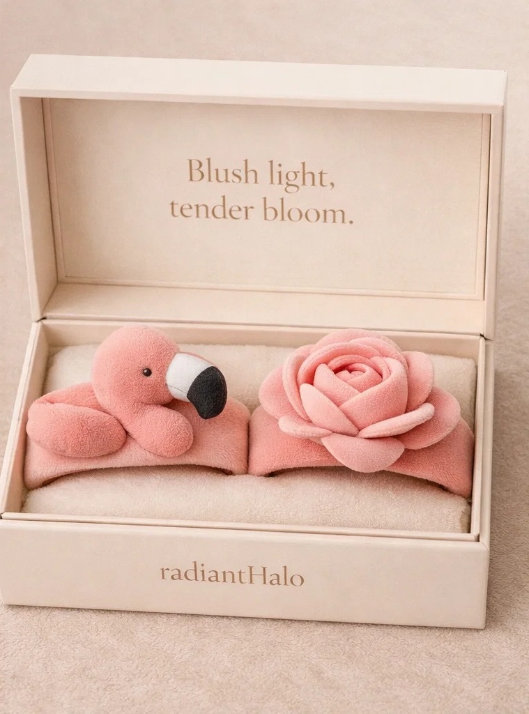 Luxury Flamingo & Rose Plush Infant Headband Set in Gift Box for Boutique Baby Stores and Photo Styling