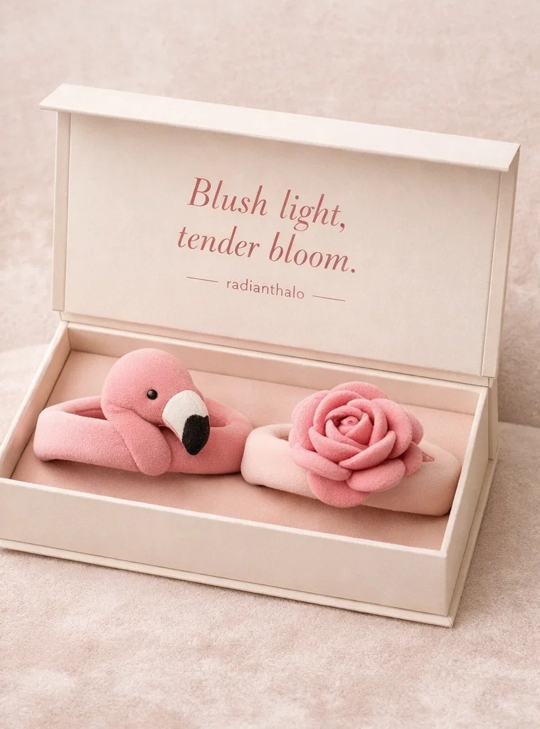 Removable Flamingo & Rose Doll Baby Headbands for Gift Retail, Baby Boutiques and Blush-Themed Collections