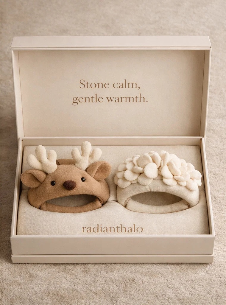 Removable Deer & Blossom Plush Baby Headband Set for Boutique Gift Collections, Neutral Nursery Styling and Baby Photos