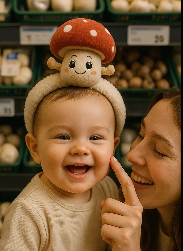 Cute Mushroom Headband with White Dots for Babies