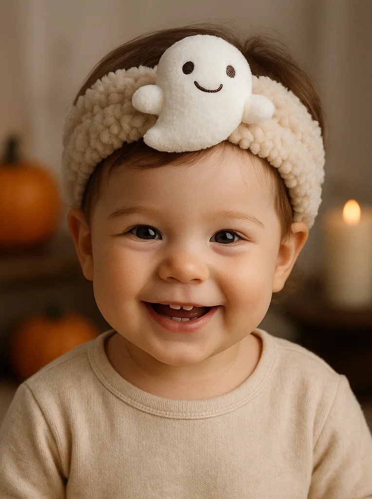Diadema de bebé con fantasma para Halloween – Accesorio suave y adorable para sesiones de fotos