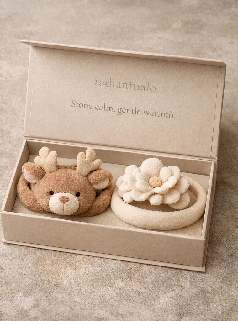 Removable Deer & Flower Doll Baby Headbands for Gift Retail, Baby Boutiques and Neutral Nursery Styling