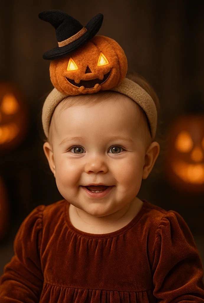 Halloween Pumpkin Plush Baby Headband with Witch Hat for Baby Photography
