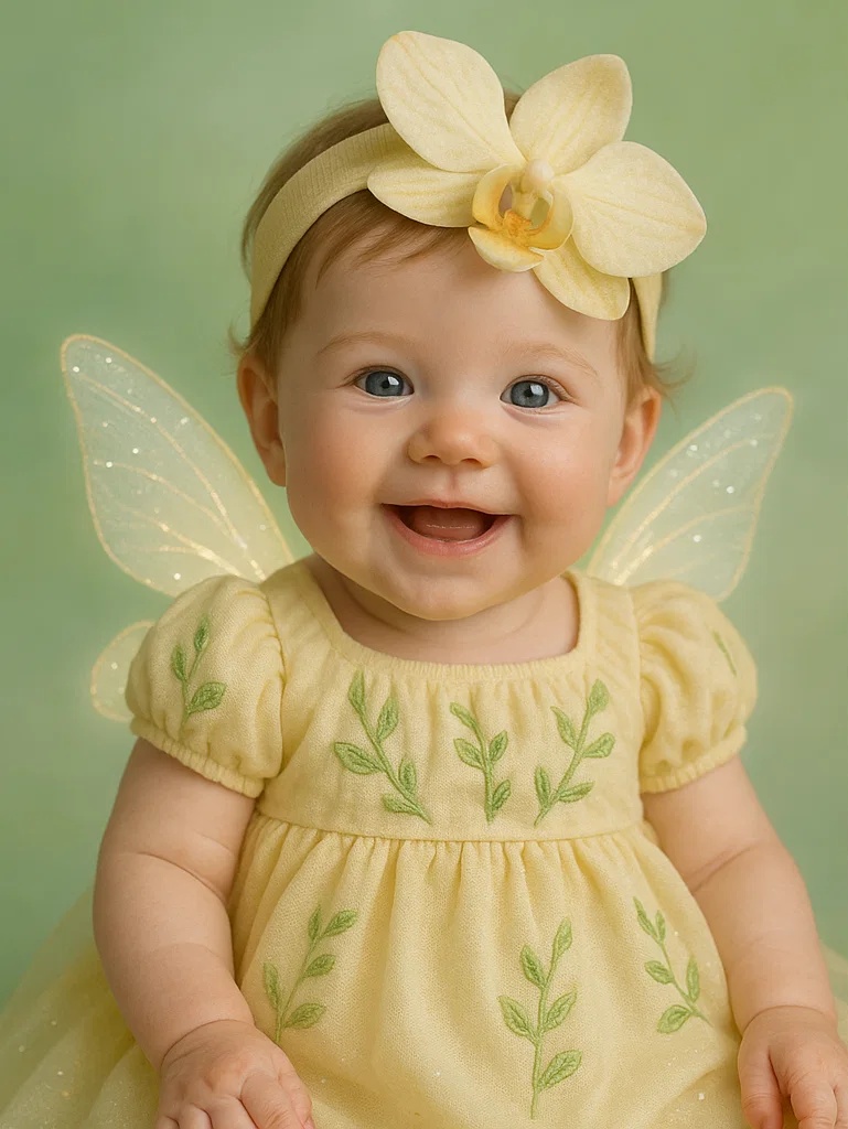 ベビー蘭の花ヘッドバンドとエンジェルドレスセット 0～2歳用可愛い写真撮影ドレス