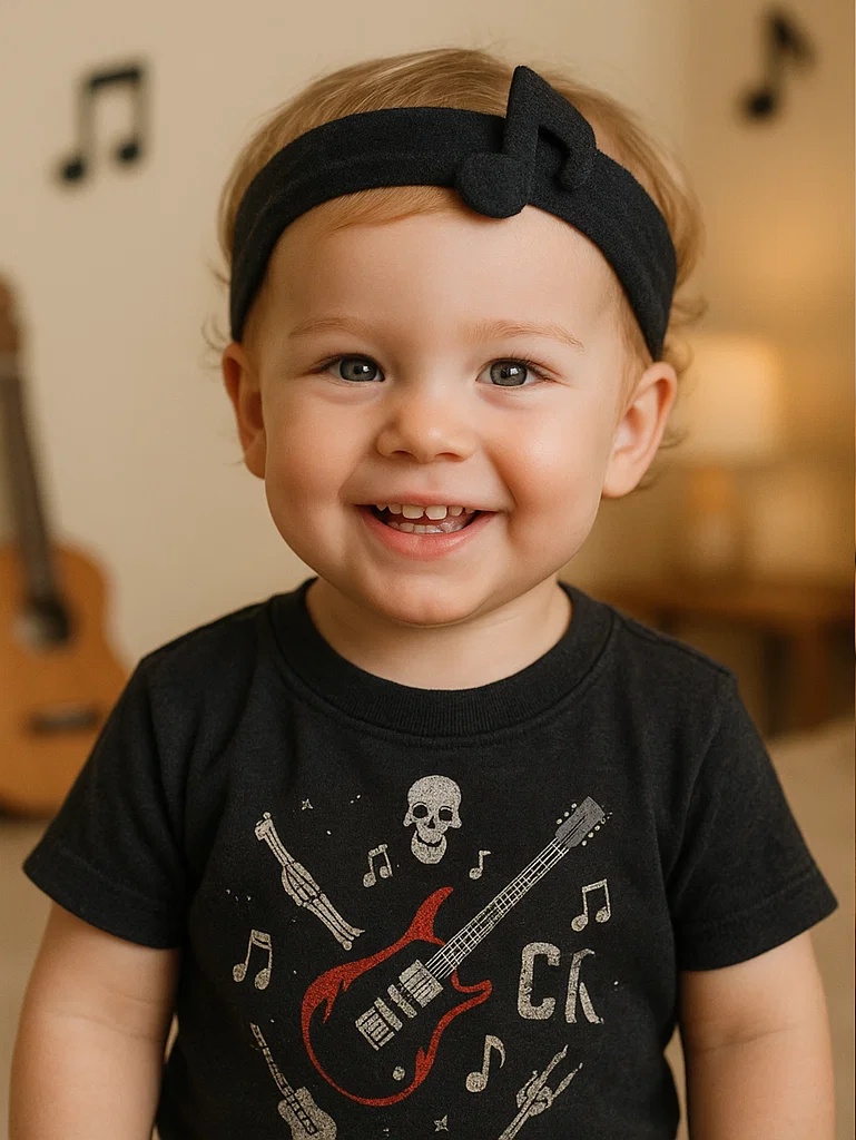 Bandeau pour bébé avec note de musique – Style rock mignon pour tout-petits