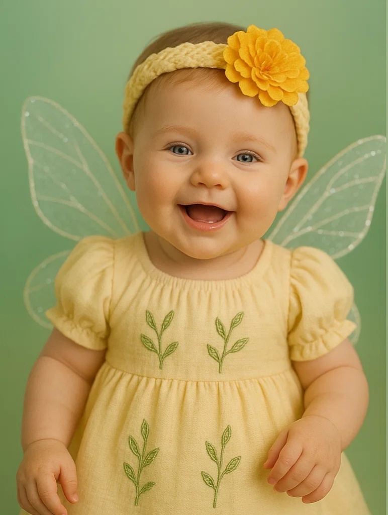 Golden Daisy Angel Headband for Babies – Soft and Whimsical Photo Prop