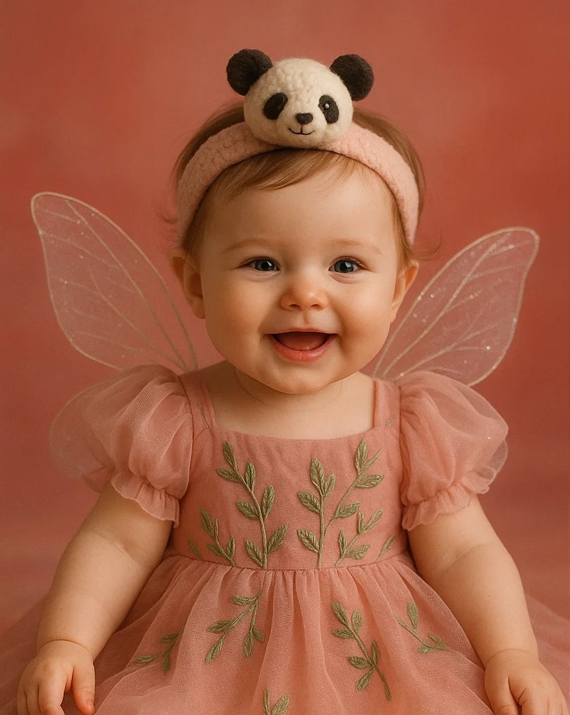 Panda Ears Headband Baby Dress with Angel Wings - Fun and Cute Design for Toddlers