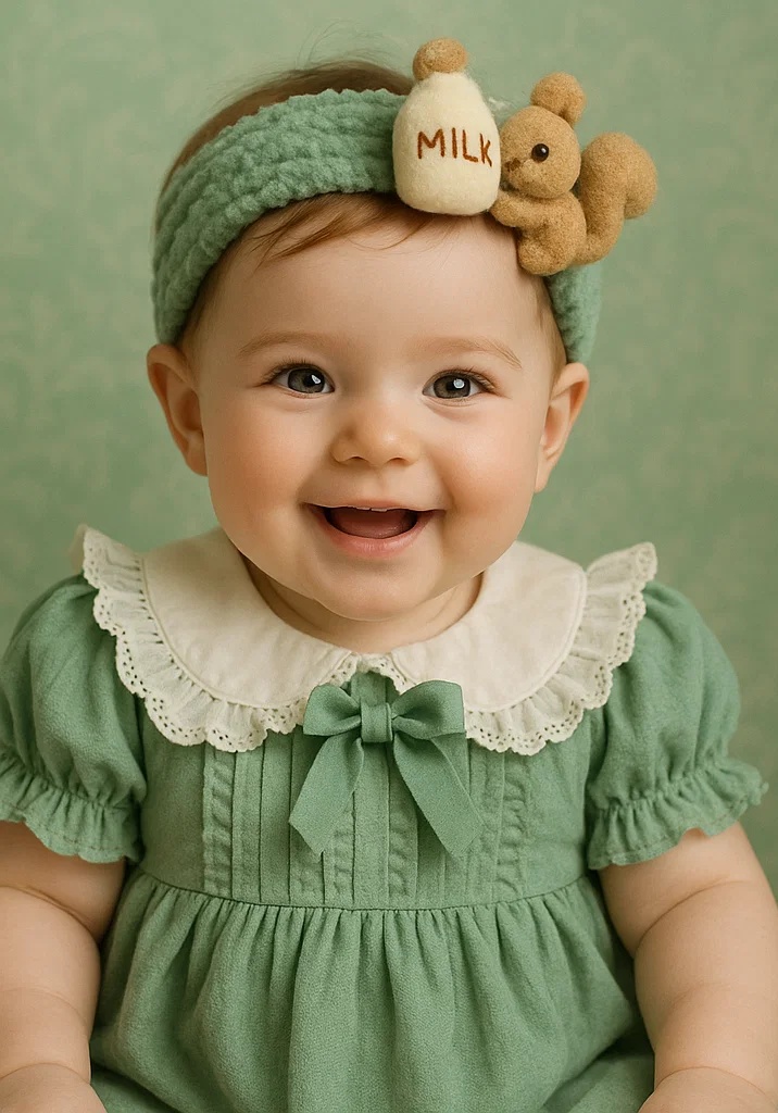 Faixa de cabelo fofa para bebê com esquilo e leite
