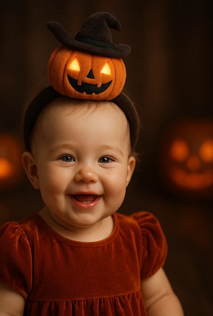 Halloween Pumpkin Plush Baby Headband with Witch Hat for Trendy Baby Gifts