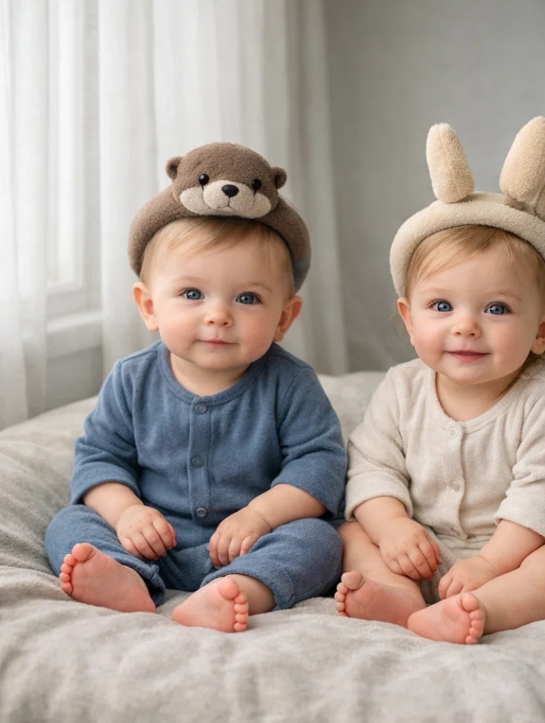 Premium Otter & Reed Detachable Plush Baby Headband Duo for Baby Boutiques, Gift Programs and Neutral Collections