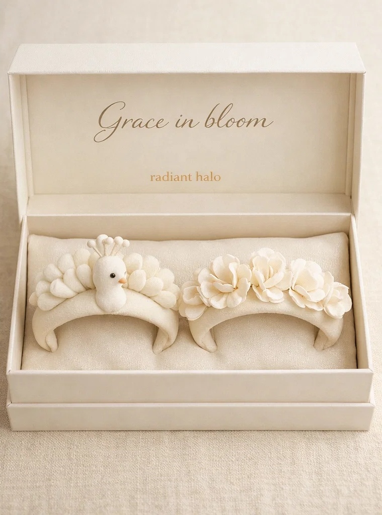 Ensemble de bandeaux bébé en peluche paon et fleurs amovibles pour boutiques cadeaux, shootings nouveau-né et collections premium