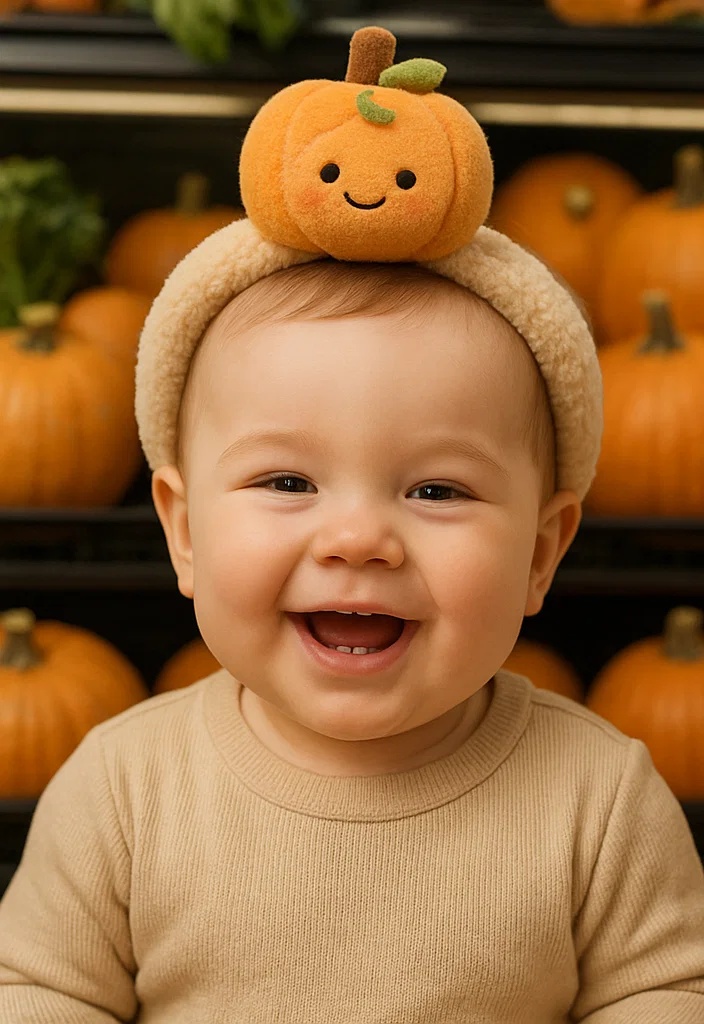 Pumpkin Plush Baby Headband – Soft and Cute for Baby Photoshoots