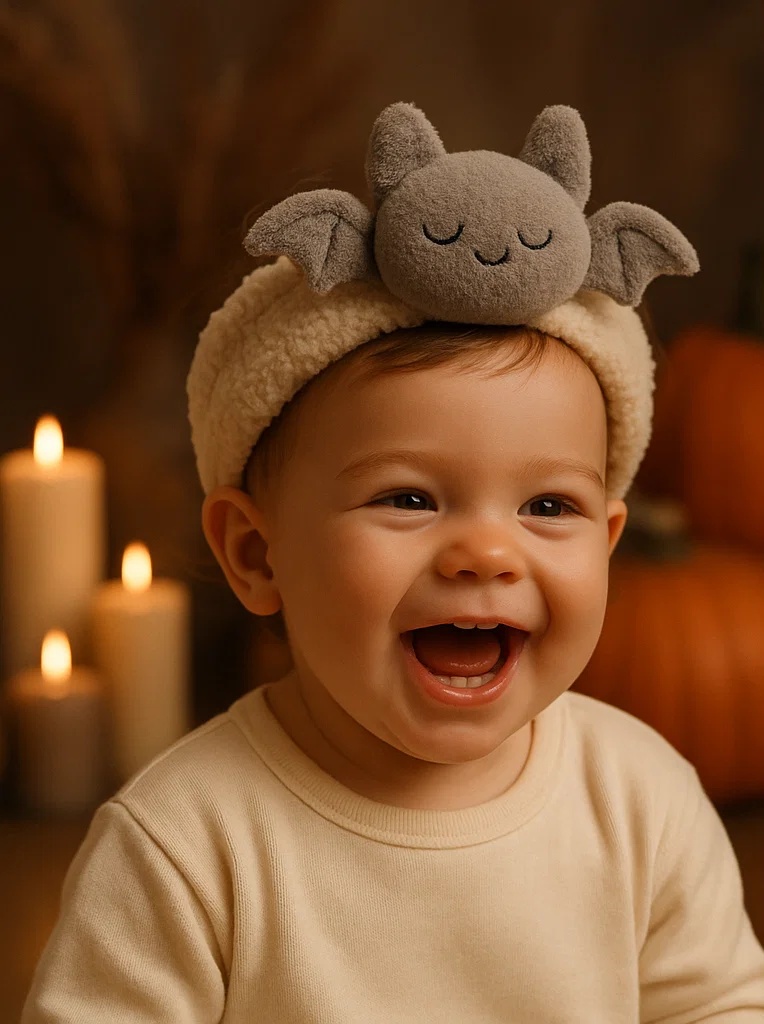 Faixa de cabelo para bebê com morcego fofo – Acessório de Halloween para fotos