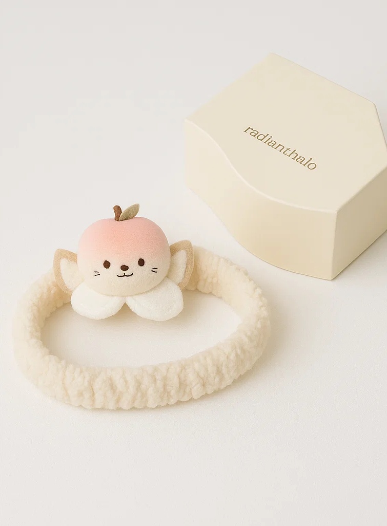 Soft Peach-Themed Baby Headband with Removable Plush for Easy Customization