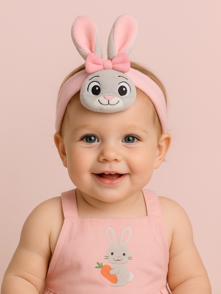 Pink Bunny Baby Headbands for Girls – Soft, Safe & Cartoon-Inspired Design