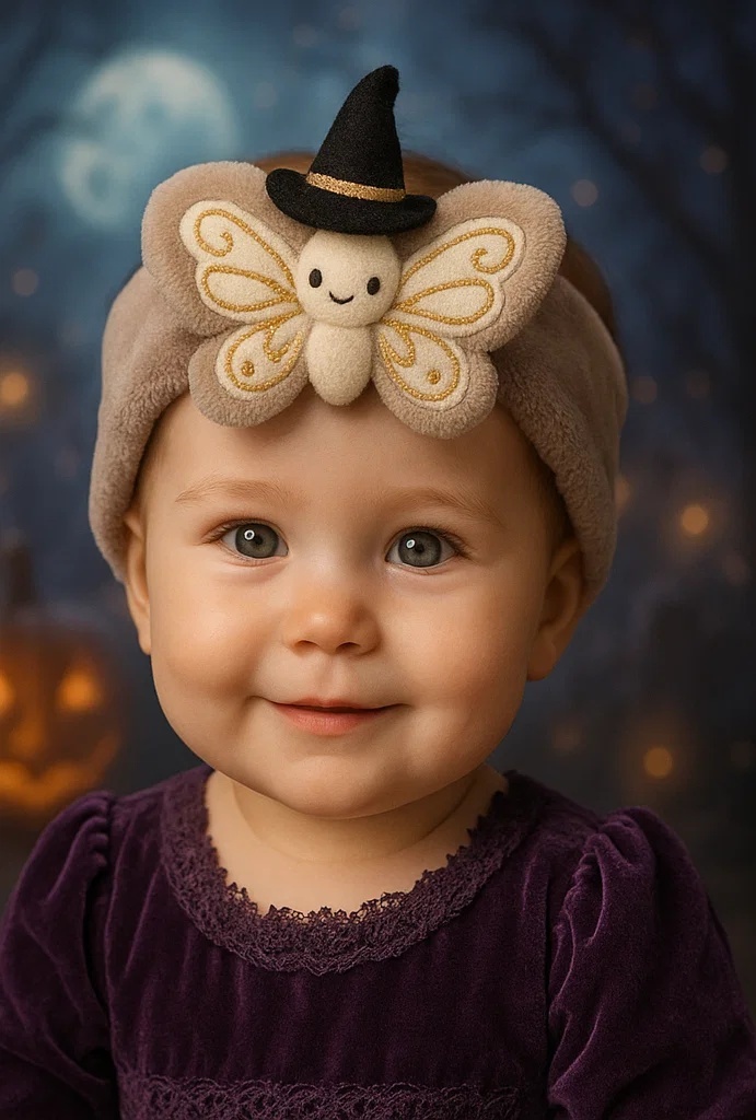 Baby Headband with Cute Butterfly Witch Design for Seasonal Photoshoots
