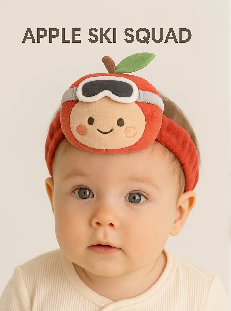 Apple Ski Squad Baby Headband with Removable Plush for Fun Photoshoots