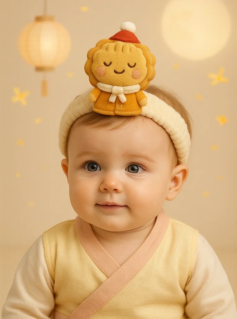 Faixa de cabelo outonal para bebê com boneco de bolo lunar – Enfeite fofo para fotos