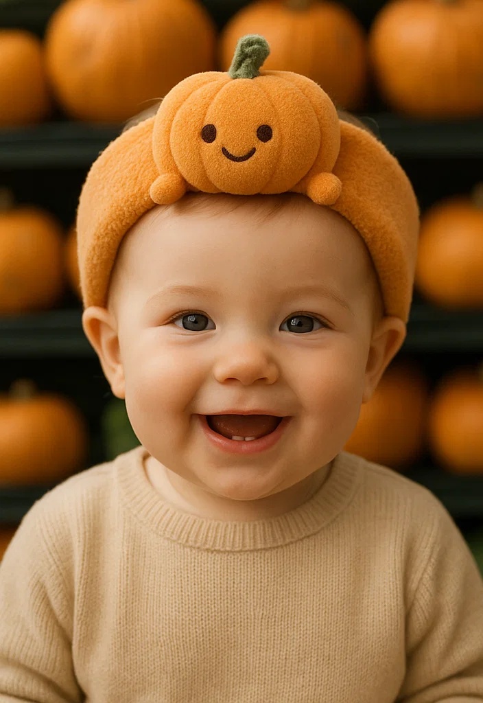 Comfortable and Fun Pumpkin Baby Headband – Perfect for Newborn Photoshoots
