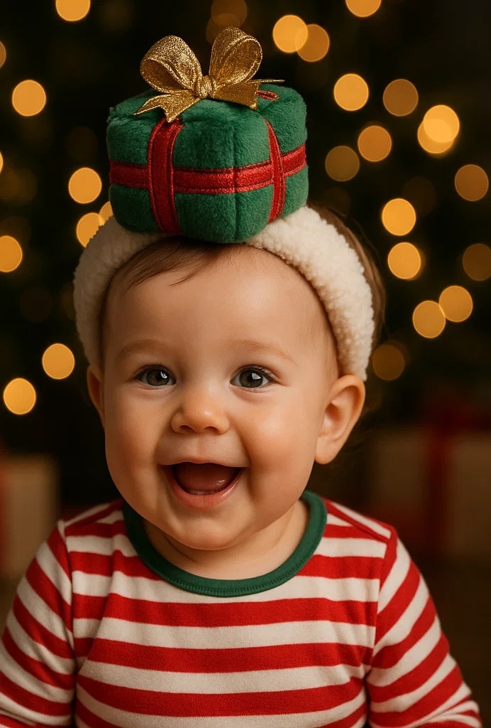 Plush Present Baby Hairband – Christmas Gift Wrap Style for Seasonal Promotions