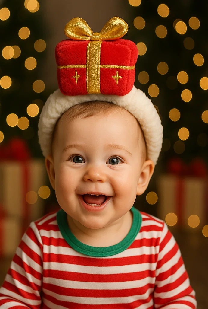 Red Bow Present Baby Headband – Soft, Eye-Catching, and Designed for Holiday Retail