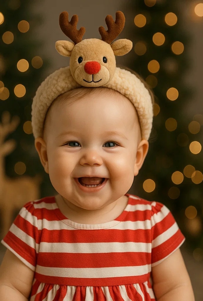 Reindeer Baby Hairband with Red Nose – Ideal for Holiday Gifting & Baby Photography