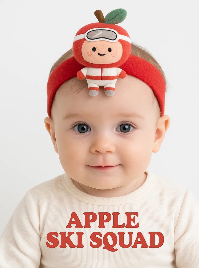 Plush Apple Ski Baby Headband, Perfect for Winter Photoshoots