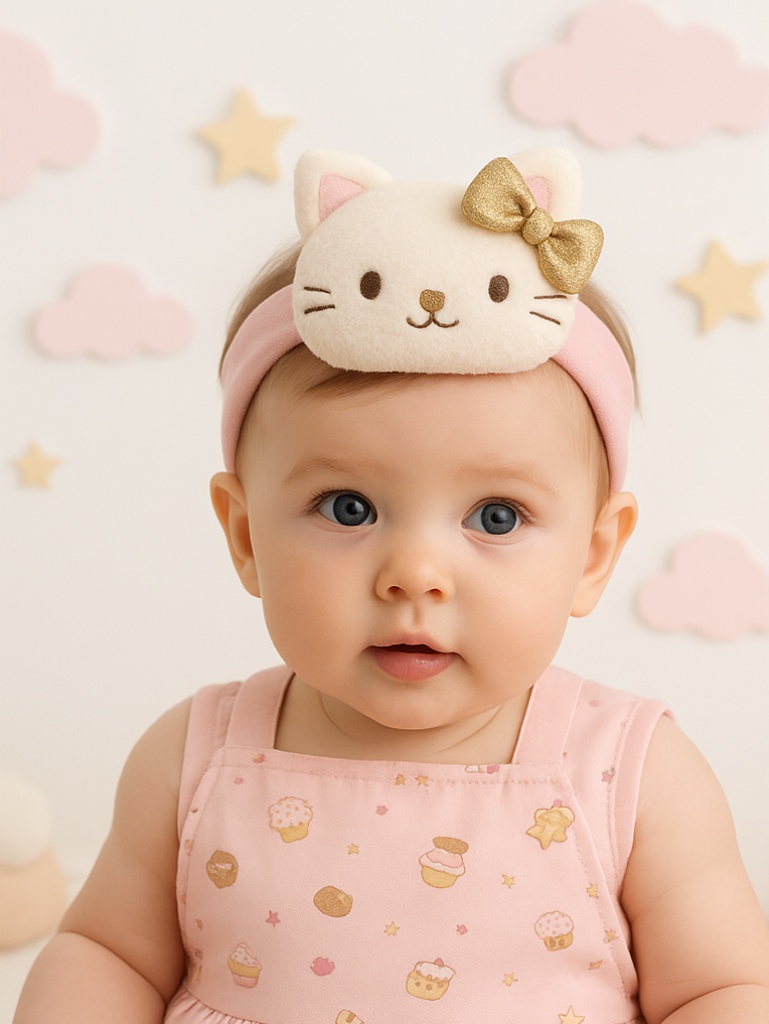 Boutique Cat Baby Headbands with Gold Bow for Premium Channels