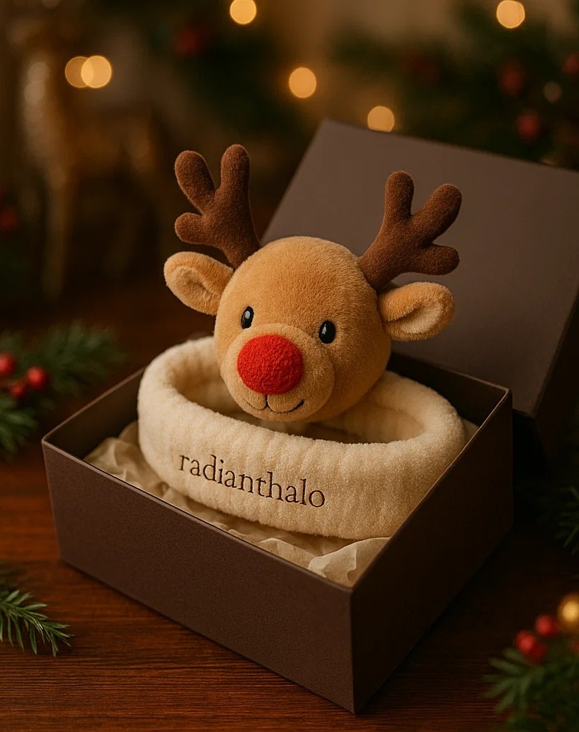 Christmas Reindeer Baby Headband – Soft Plush with Embroidered Details for Gifting