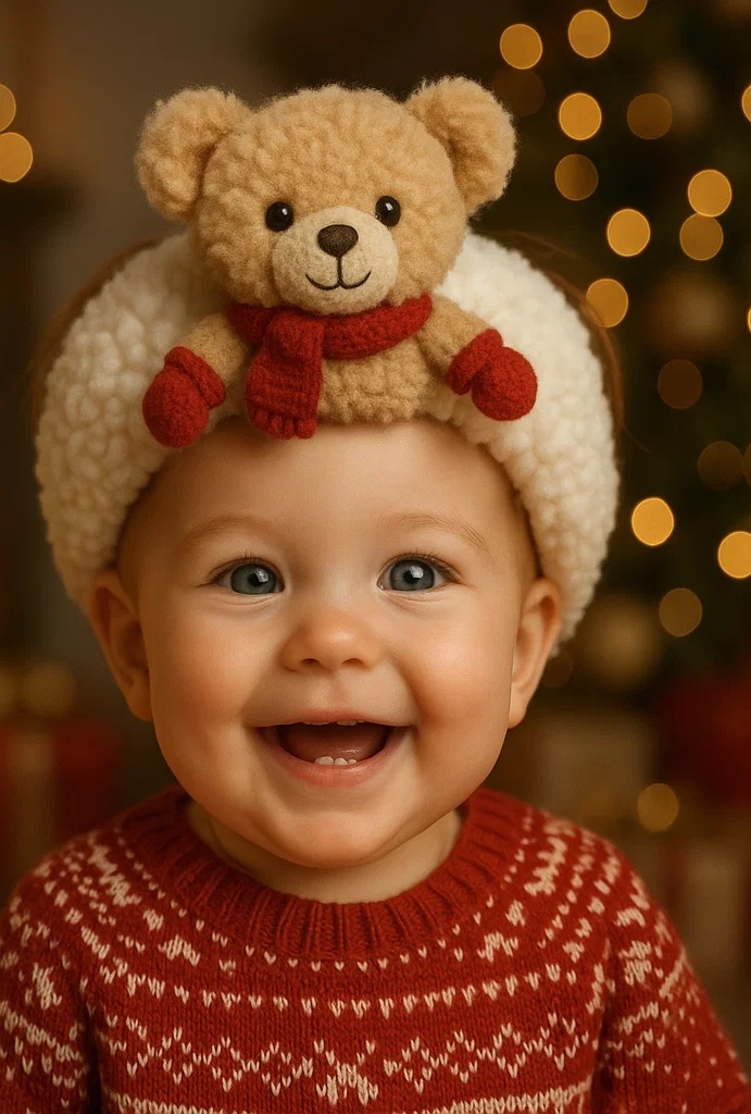 Winter Bear Baby Headband – Cozy Scarf Design, Perfect for Seasonal Displays