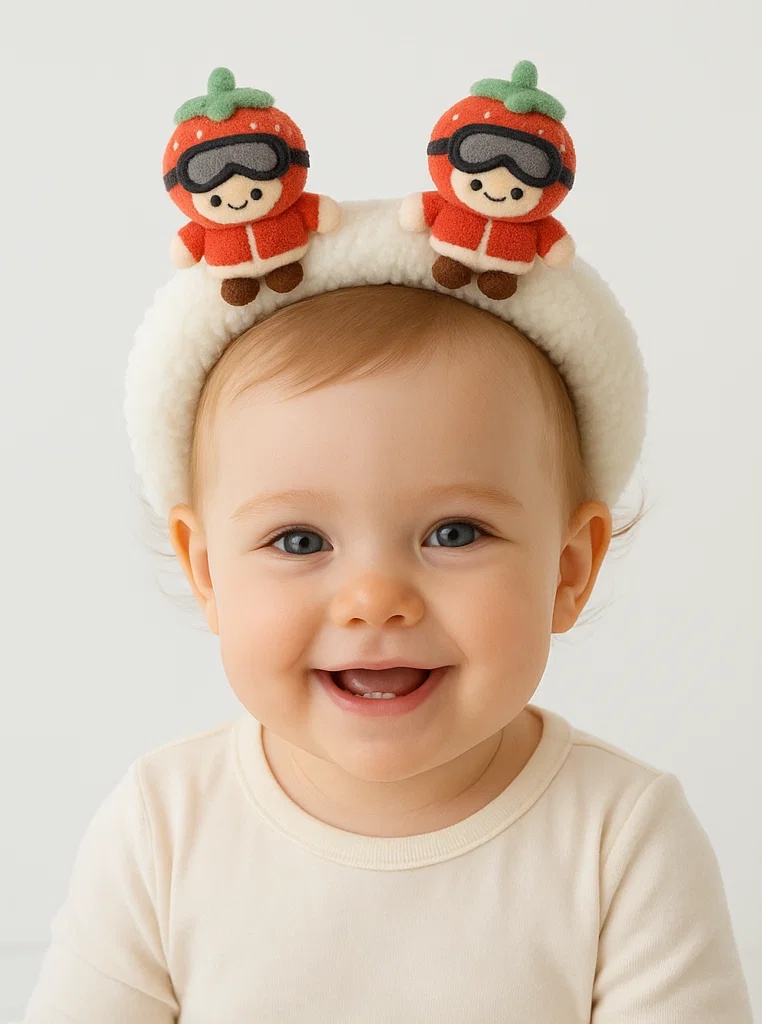 Playful Strawberry Ski Baby Headband for Photoshoots, Perfect for Winter Fun