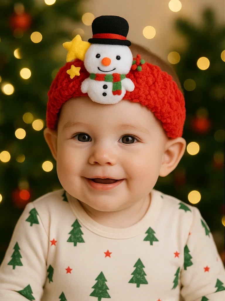 Diadema navideña para bebé con muñeco de nieve – Accesorio suave y adorable para fotos