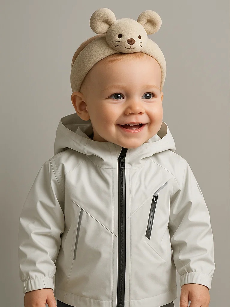 Smiling Mouse Baby Headband – Beige Plush Cartoon Style
