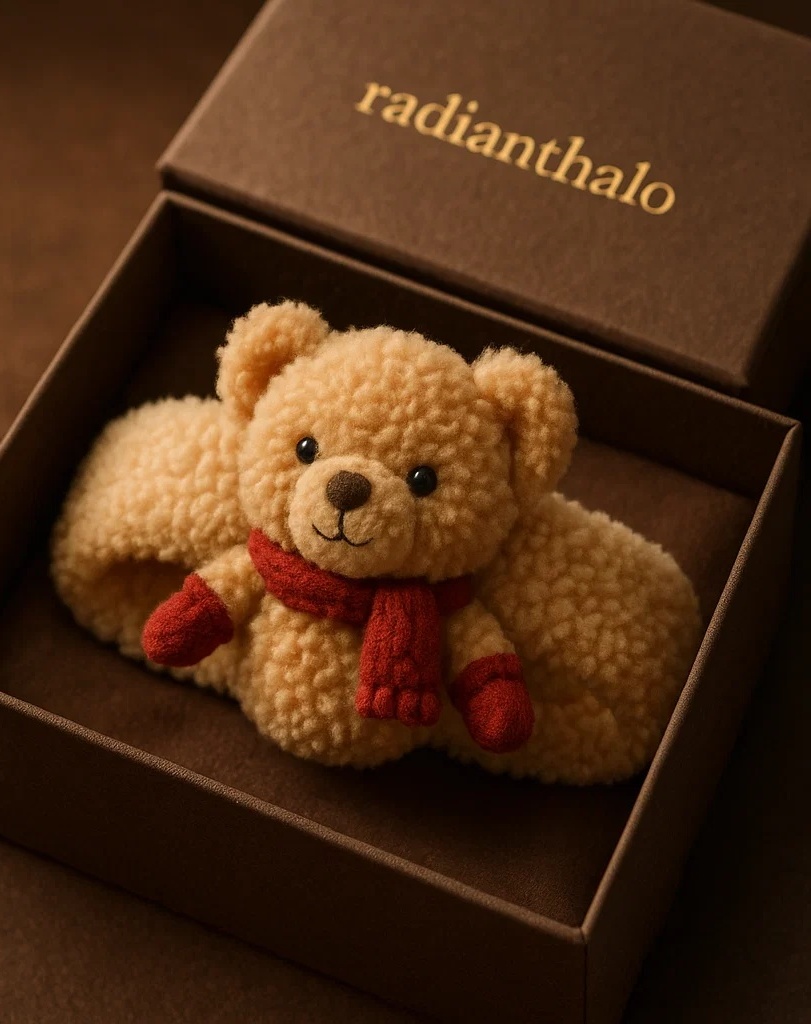 Teddy Bear Baby Headband – Winter Warmth with Soft Plush and Red Scarf