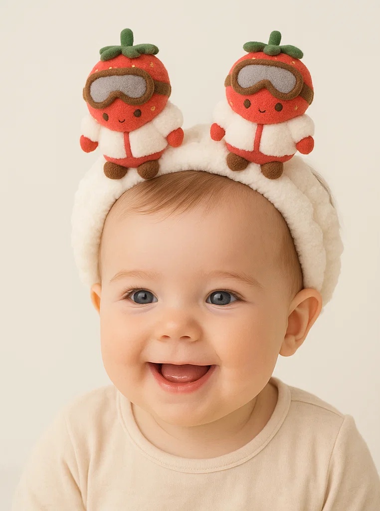 Cute Strawberry Ski Baby Headband, A Fun Accessory for Winter Photos