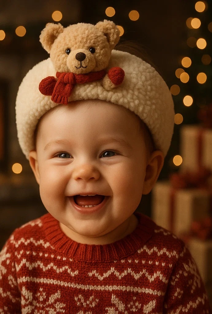 Plush Bear Baby Hairband – Soft and Cozy, Perfect for Winter Baby Gift Sets