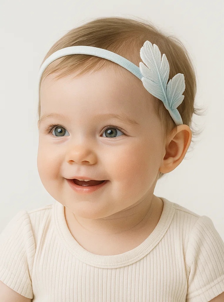 Charming Light Blue Baby Headband with Feather Design, Ideal for Photoshoots