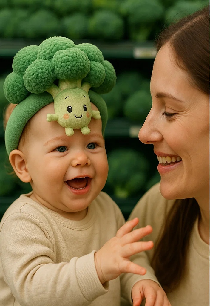 Cute Baby Headband with Soft Broccoli Plush Toy for Fun Photoshoots