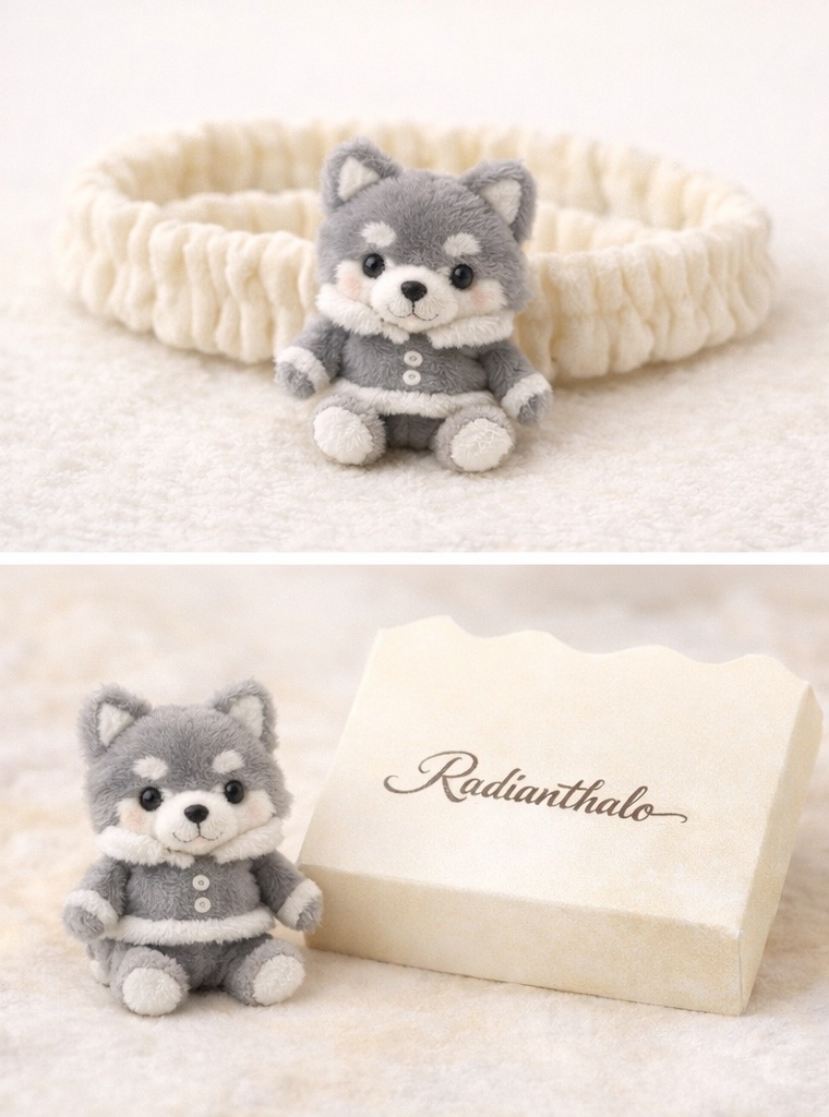 Husky Baby Headband with Gray Plush Puppy Design