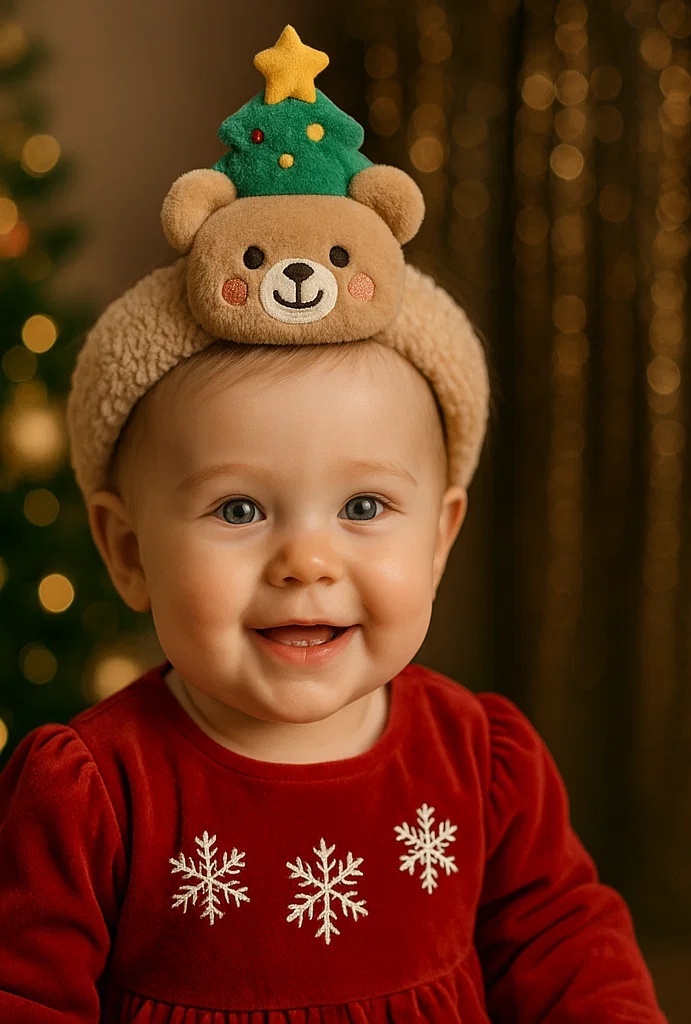 Christmas Tree Bear Baby Headband – Cute and Playful for the Holiday Season
