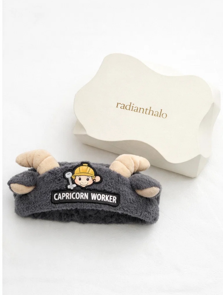 Capricorn Worker Baby Headband – Plush Horns with Cute Builder Patch