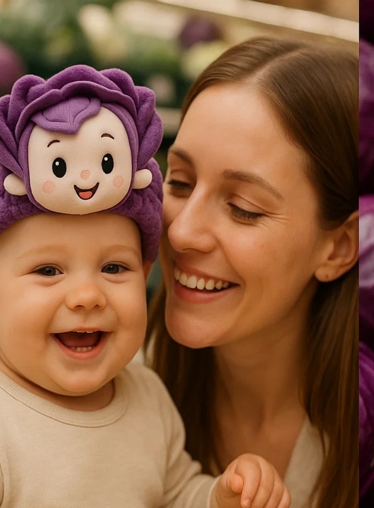 Purple Cabbage Baby Headband with Soft Plush Doll for Cute Baby Photos