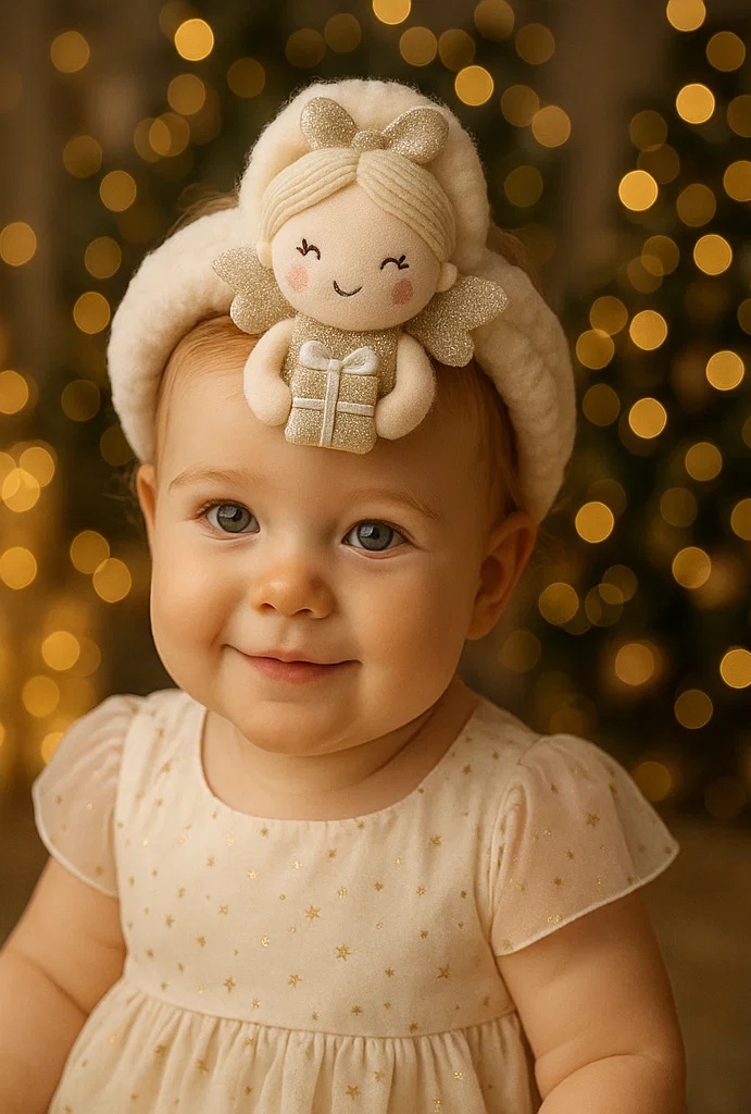 Golden Gift Fairy Baby Headband – Glittery Accessory for Holiday Events & Photoshoots